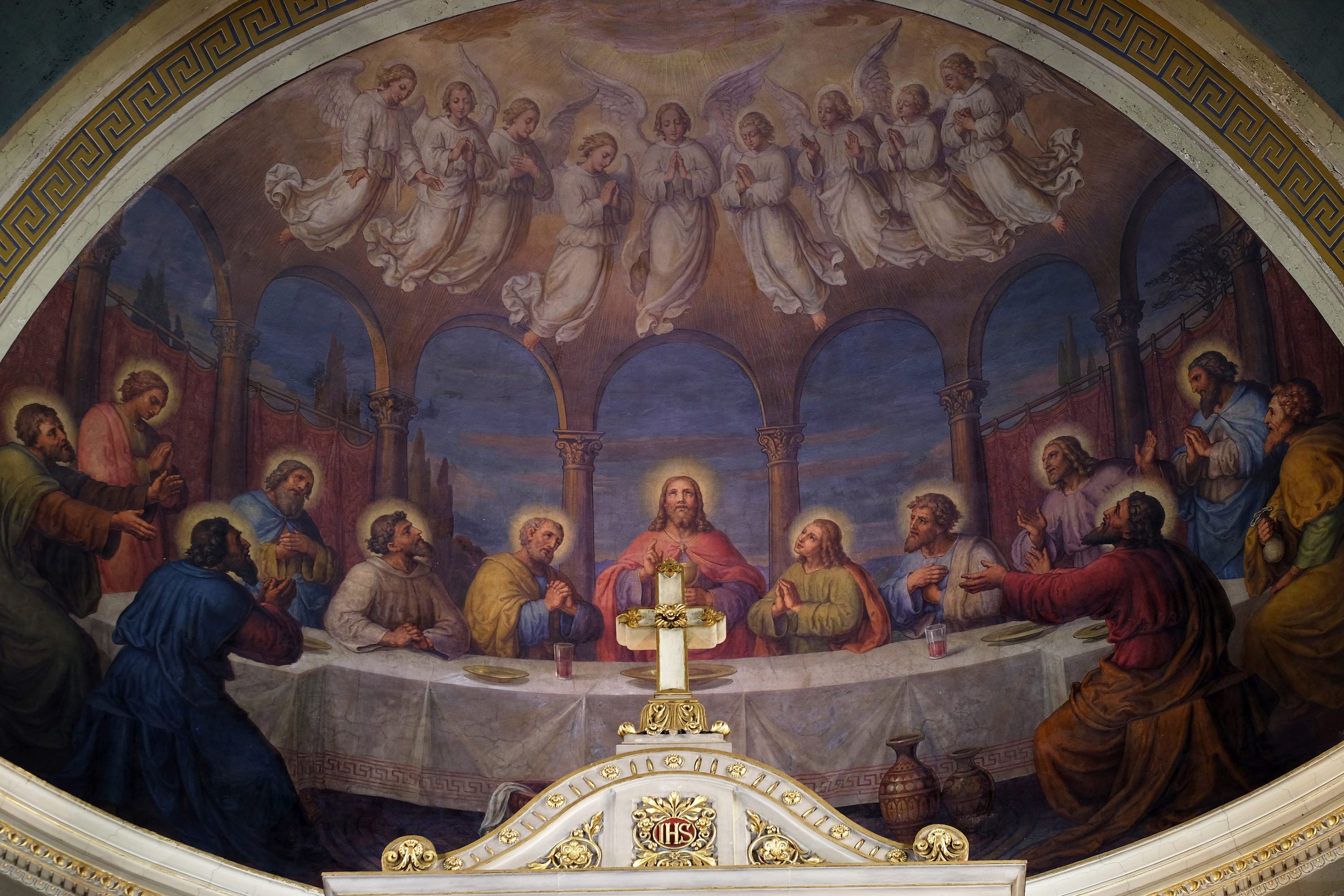 ZAGREB, CROATIA - SEPTEMBER 14: Last supper, fresco in the Basilica of the Sacred Heart of Jesus in Zagreb, Croatia on September 14, 2015.