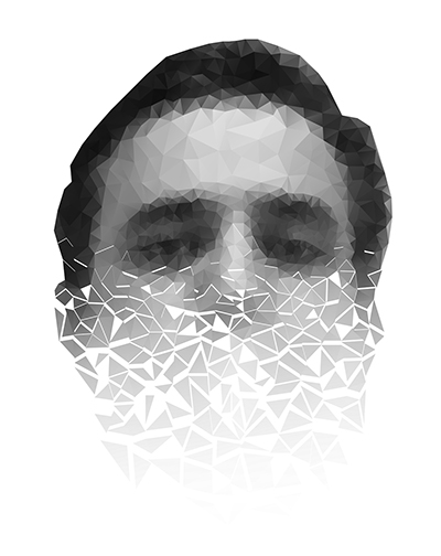 Polygonal face of a man crumbling to pieces