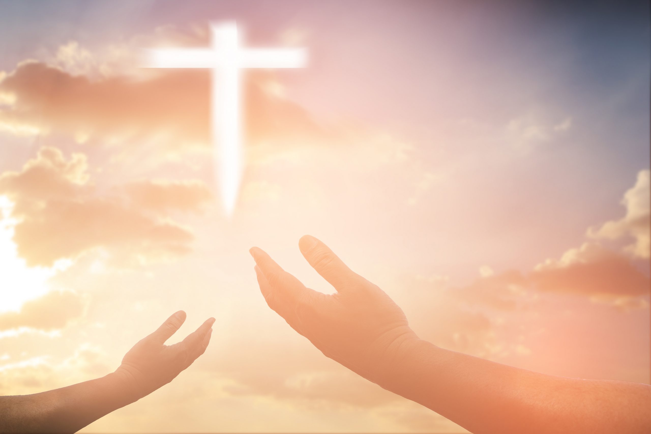 Human hands open palm up worship. Eucharist Therapy Bless God Helping Repent Catholic Easter Lent Mind Pray. Christian concept background.